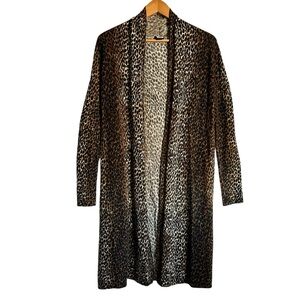 Sofie Cashmere Cheetah Print Long Cardigan Black Brown Sweater Size Small